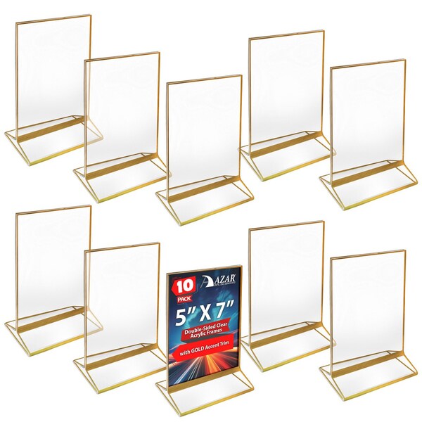 Azar Displays Gold Double-Sided Clear Acrylic Frames with Accent Trim 5 W x 7 H, 10PK 152799-GLD-10PK - main